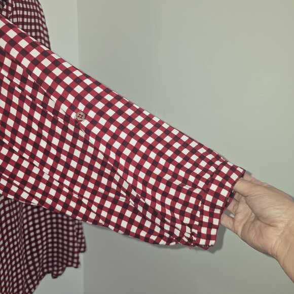 Red White Gingham Tunic Top Size 3X Plus Size V-Neck Popover Blouse Rayon - Picture 4 of 9
